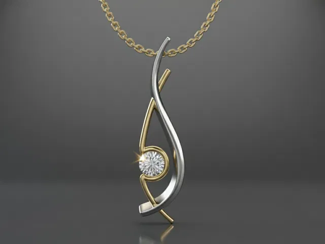 BESPOKE STRUTURAL TWO TONE GOLD AND DIAMOND PENDANT